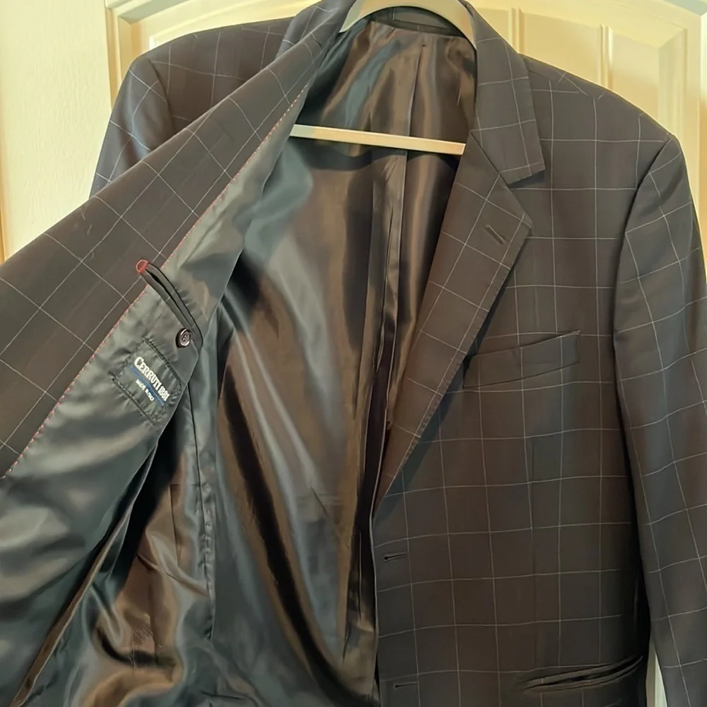CERUTTI 1881 Italian suit jacket dark gray/ black blue windowpane tag Italian 52